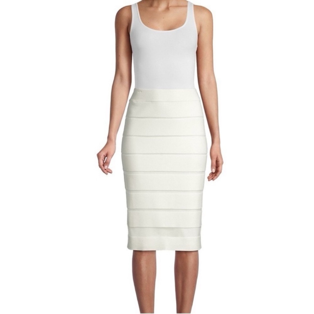 Milly WHITE Sheer Stripe Knit Pencil Skirt, 
Milly Size: S
$127 $298